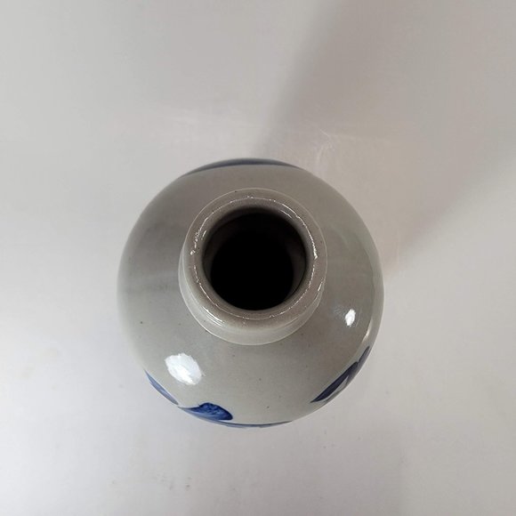 Sake Set Decanter with Two Sake Cups White with Blue Lettering Ceramic - Picture 3 of 7